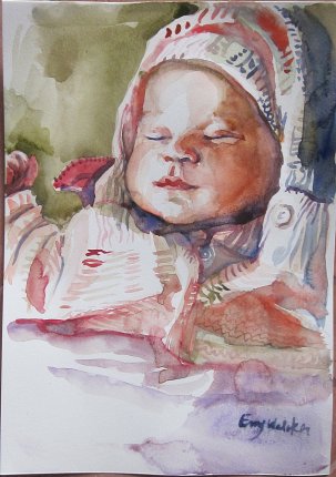 Bébé 1, aquarelle, 46 x 37 cm